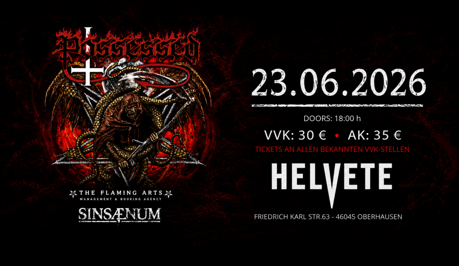POSSESSED die Death Metal Pioniere kehren 2026 nach Europa zurück!